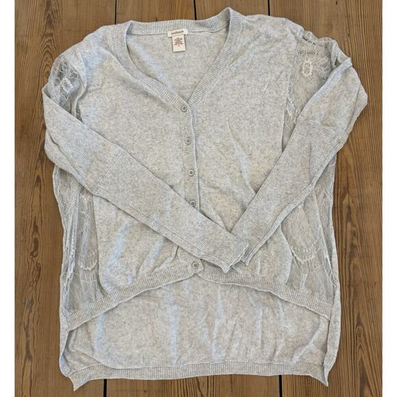 Women's Sundance Cardigan Lace Sweater Gray Hi Low Hem Small‎ Cashmere Cotton - Picture 1 of 7